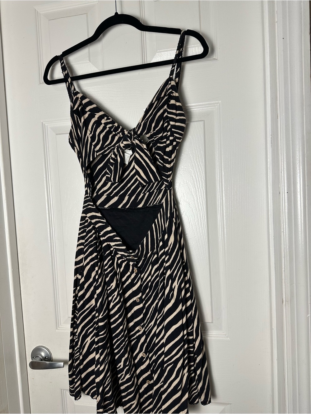 Agua Bendita Karen Jambo Black and Beige Zebra-Print Tie-Front Dress Size Large